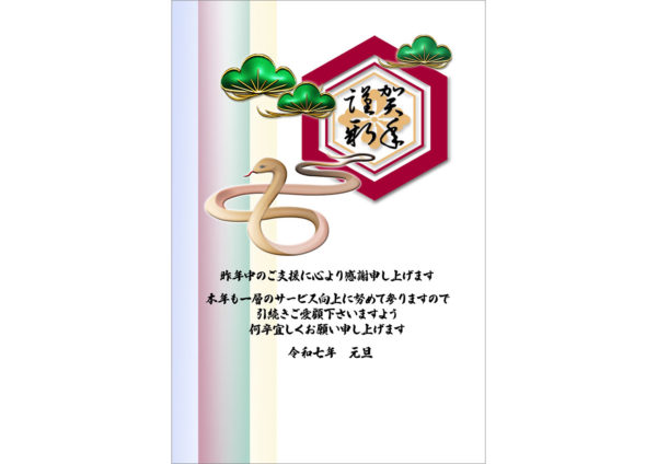 亀甲の枠と蛇・ビジネス｜巳年の年賀状テンプレート2025無料デザイン素材